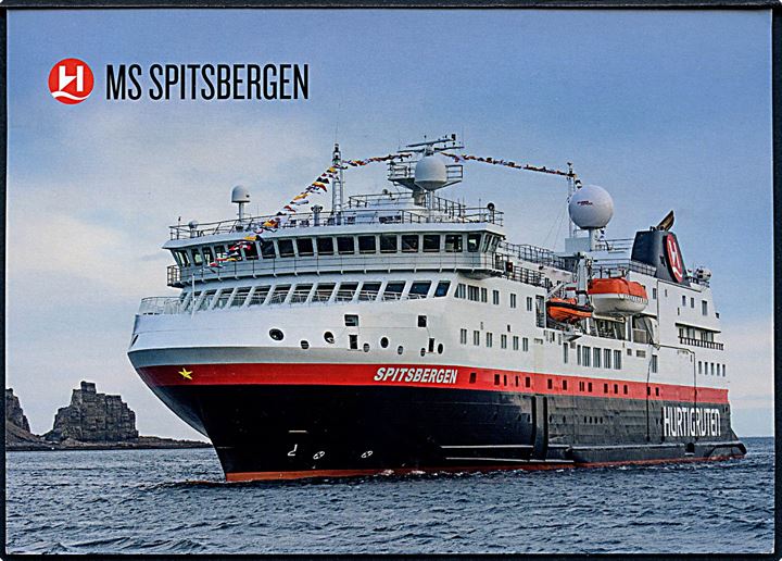 Norsk 20 kr. Posthorn på brevkort (M/S Spitsbergen) annulleret med grønlandsk stempel 3913 Tasilaq d. 17.11.2017 og sidestemplet Paquebot til Aschaffenburg, Tyskland.