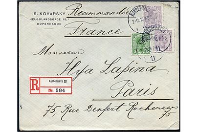 5 øre og 15 øre (2) Chr. X på anbefalet brev fra Kjøbenhavn d. 2.12.1916 til Paris, Frankrig. Uden tegn på censur.