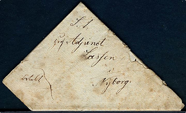 1836. Privatbefordret foldebrev påskrevet Betalt og indhold dateret Odense d. 19.7.1836 til Nyborg.
