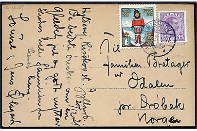 15 øre Chr. X og Julemærke 1921 på brevkort fra Risskov d. 21.12.1921 til Drøbak, Norge.