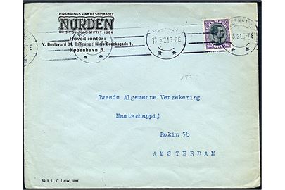 40 øre Chr. X single på brev fra København d. 13.5.1921 til Amsterdam, Holland.