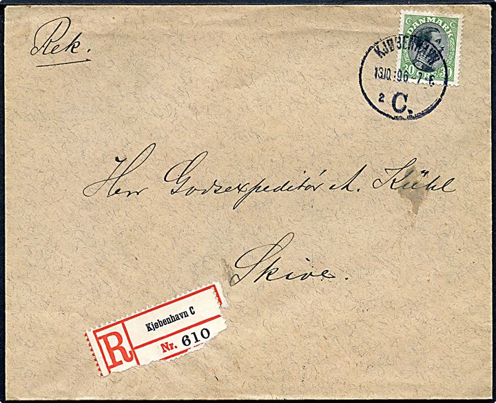 30 øre Chr. X single på anbefalet brev fra Kjøbenhavn d. 13.10.1919 til Skive.
