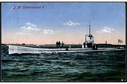 Tysk ubåd S.M. U. 8. U/no. Anvendt som marinefeldpost.
