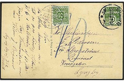 10 øre Bølgelinie på underfrankeret brevkort fra Gjentofte d. 25.2.1926 til Lyngby. Udtakseret i porto med 10 øre Portomærke stemplet Lyngby d. 25.2.1926.