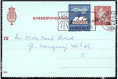35/30 øre provisorisk helsags korrespondancekort med Julemærke 1964 sendt lokalt i København d. 9.12.1964.