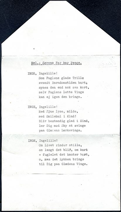 Frankostempel uden valør fra Sparekassen for Randers og Omegn på festsang mærket Søndagsbrev d. 4.10.1944 til Dronningborg pr. Randers.