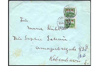 10+5 øre Røde Kors provisorium i parstykke på brev fra Skive annulleret med bureaustempel Langaa - Struer T.1026 d. 12.11.1925 til København.