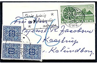 12 øre Landbrug på underkendt tryksag fra København d. 9.7.1961 til Kaastrup pr. Kalundborg. Udtakseret i porto med 12 øre Portomærke (3) stemplet Kalundborg d. 10.7.1961.
