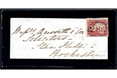 1d Victoria 1850 udg. på sørgebrev annulleret med nr.stempel 286 fra Exmouth d. 14.7.1860 via Exeter til Rochester. 