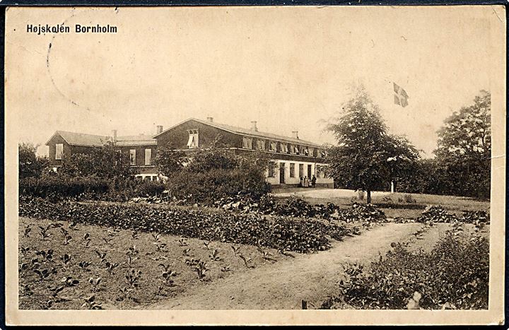 5 øre Chr. X i parstykke på brevkort (Højskolen Bornholm) annulleret med brotype IIIb Almindingen d. 7.2.1920 til Rønne.