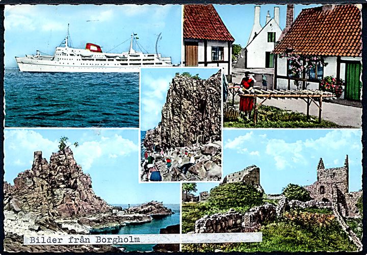 Bornholm. Bilder från Borgholm med bla. Hammershus Ruin, Skib. Rudolf Olsens Kunstforlag no. 1031. 