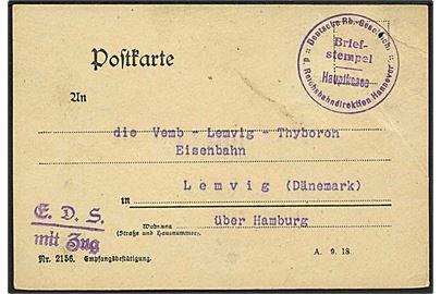Ufrankeret tysk jernbanesag dateret Hannover d. 15.3.1931 med stempel: E.D.S. mit Zug (Eisenbahn Dienst Sache mit Zug) til Vemb-Lemvig-Thyborøn Jernbane i Lemvig via Hamburg.