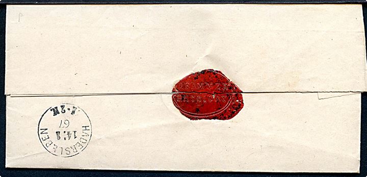 1867. Ufrankeret tjenestebrev mærket K.d.S. med 2-ringsstempel Gram d. 14.1.1866 til Haderslev.