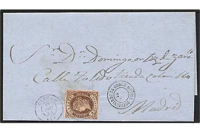 4 c. Isabella II single på brev fra Toledo 19.12.1862 til Madrid.