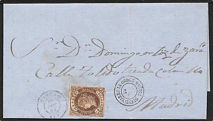 4 c. Isabella II single på brev fra Toledo 19.12.1862 til Madrid.