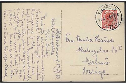 25 øre Chr. X single på brevkort fra Kjøbenhavn B. d. 27.9.1923 til Malmö, Sverige.