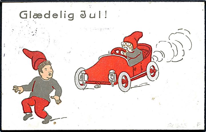 5 øre Bølgelinie på brevkort (Nisse i automobil) annulleret med stjernestempel ØSTER-GJESTEN og sidestempel Lunderskov d. 21.12.1912 til Taps pr. Kolding. 