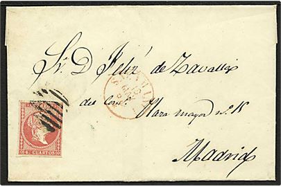 4 c. Isabella single på brevomslag til Madrid 1857.
