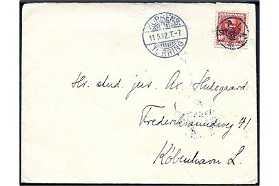 10 øre Fr. VIII på brev annulleret med stjernestempel AALE og sidestemplet bureau Horsens - Tørring T.7 d. 11.5.1912 til København.