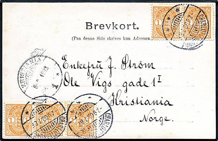 1 øre Våben (5) på brevkort (Foss i Hinsæter) fra Charlottenlund d. 7.9.1903 til Kristiania, Norge.