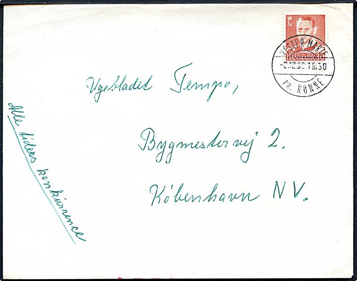 30 øre Fr. IX på brev annulleret med pr.-stempel Vester-Marie pr. Rønne d. 2.12.1960 til København.