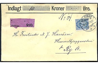 20 øre Våben på værdibrev fra Helsinge d. 19.4.1905 til Ry St.