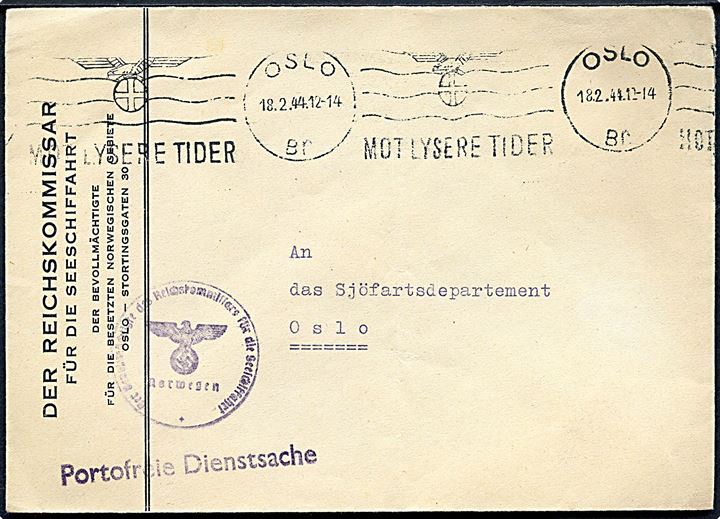 Ufrankeret tjenestebrev fra Der Reichskommissar für die Seeschiffsfahrt sendt lokalt i Oslo d. 18.2.1944. 