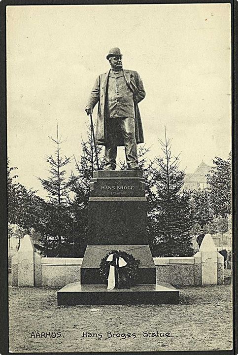 Hans Broges statue i Aarhus. Stenders no. 23782.