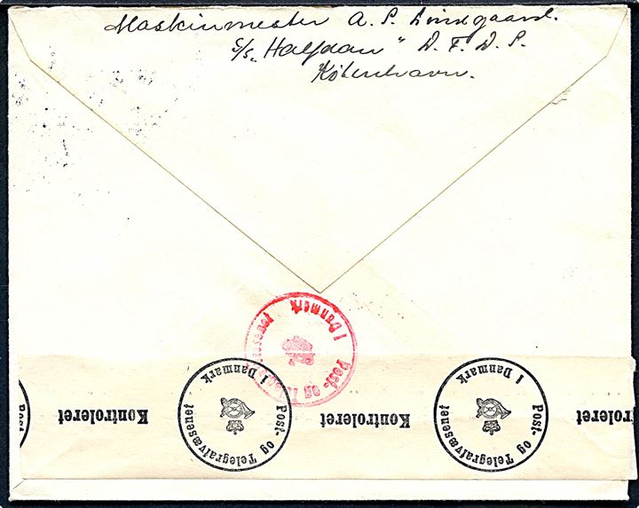5 öre Bellmann og 15 öre Linné på brev fra sømand ombord på S/S Halfdan (DFDS) annulleret med svensk bureaustempel PLK 251B (=Gävle-(Uppsala)-Stockholm) d. 20.7.1940 til København, Danmark. Åbnet af dansk censur.