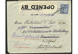 2½d George V på brev fra London d. 6.7.1915 til officer ved feltpostadresse i Schweiz - eftersendt til Luzern. Liniestempel: Fortifikations Compagnie 1. Åbnet af britisk censur.