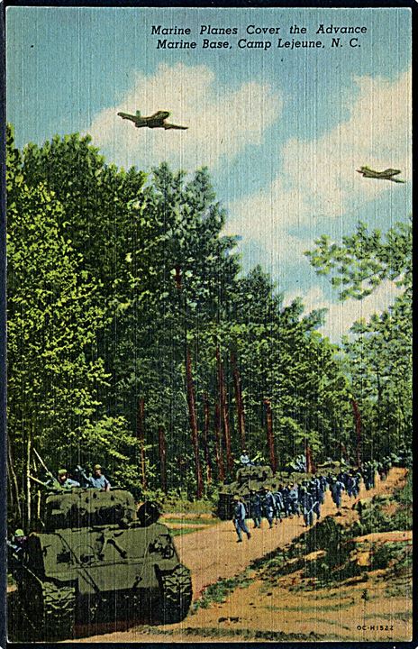 Camp Lejeune, N.C., Advance Marine Base med soldater og jetfly. No. OC-H1522.
