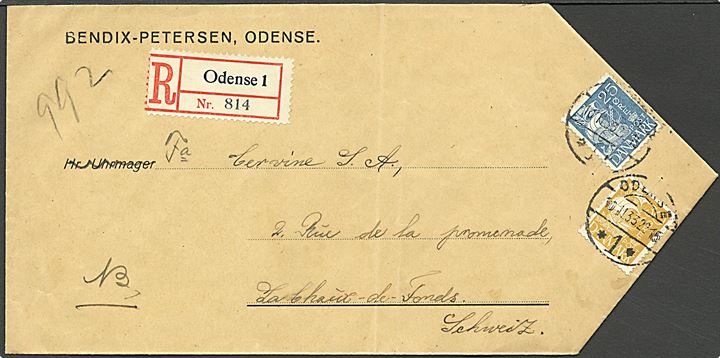25 øre (stålstik) og 30 øre (bogtryk) Karavel på anbefalet prøvekuvert sendt fra Odense d. 10.11.1933 til Schweiz. 25 øre Karavel stålstik er usædvanlig på brugsbreve! 