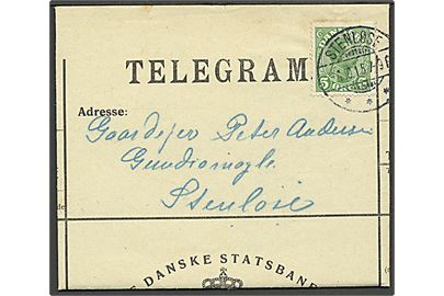 5 øre Chr. X stemplet Stenløse d. 4.10.1915 på frankeret Statsbane telegramformular (Form. Nr. A 658 8/1914-3000) fra København til Gundsømagle pr. Stenløse. 