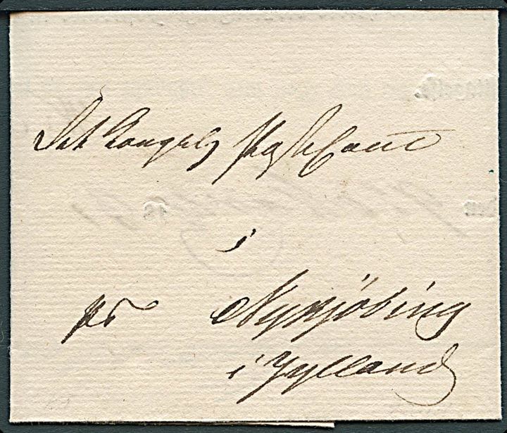 1831. Lille postsag med trykt meddelelse fra Nyborg Postkontor d. 9.3.1831 til postkontoret i Nykjøbing i Jylland vedr. indstilling af Isbådstransporten. 
