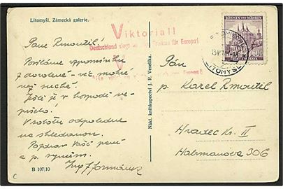 Böhmen-Mähren. 60 h. på indenrigs brevkort fra Litomysl d. 13.8.1941 med rødt 2-sproget propagandastempel: Viktoria!