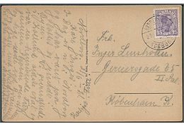 15 øre Chr. X på brevkort fra Nordborg annulleret med bureaustempel Sønderborg - Nørborg sn1 T-07 d. 21.6. 1921 til København. Ændret til Sønderborg-Nordborg i 1924. Godt stempel.