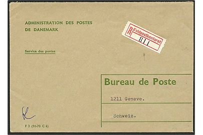 Ufrankeret anbefalet postsagskuvert F3 (10-70 C6) fra Toldpostkontoret ca. 1970 til Geneve, Schweiz.