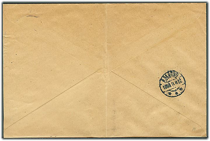 20 øre Tjenestemærke med variant “Fortykket sydramme” på brev fra Sønderholm-Frejlev Pastorat stemplet Sønderholm d. 10.11.1922 til Aalborg. Lodret fold.