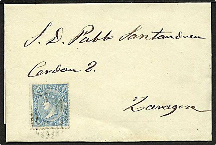 4 cts. Isabella på brevomslag til Zaragoza 1865.