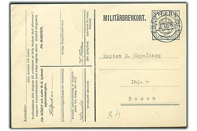 Militärbrevkort stemplet Fältpost Nr. 1 d. 2.10.1930 til Ing. 4 i Boden. 