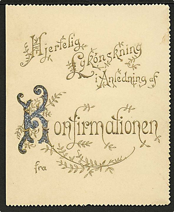 4 øre Tofarvet omv. ramme på lokalbrev stemplet Kjøbenhavn KB d. 6.10.1894. Påskrevet: Søndag Morgen. Indeholdende konfirmations lykønskning.