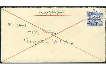 Luftfeltpostmærke på luftfeltpostbrev fra Hamburg d. 14.1.1943 til Oberscharf. Georg Krüger ved feldpost-nr. 46050 C = 2. Kompanie SS-Freikorps Danmark. Uden tegn på censur.