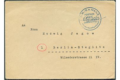 Ufrankeret brev med stempel G.M./S.A. Mails Postage Free / Gebührenfrei Minenräumbootpost og signatur til Berlin, Tyskland. Mandskabspost fra den tyske flådes minerydning ved Norge ca. 1946. Bagklap mangler. 