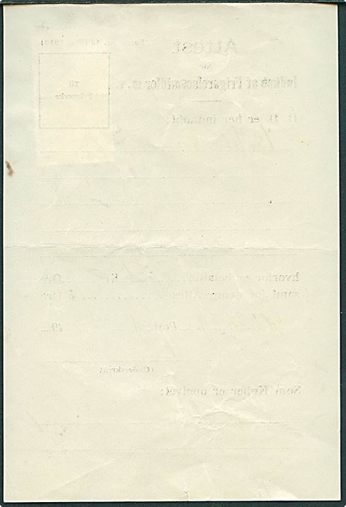 5 øre Chr. X i parstykke annulleret med sort liniestempel LEMVIG d. 3. SEP. 1920 på Attest for Indkøb af Frigørelsesmidler m.v. - F. Form. Nr. 43 (28/10 1919). 