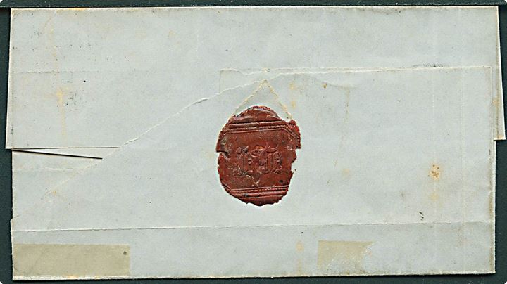 4 sk. 1854 udg. på brev annulleret med svagt nr.stempel “129” og håndskrevet bynavn Bahnhof Pinneberg d. 14.4.185x til Ottensen. Illustration hos Vagn Jensen.