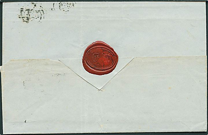 4 R.B.S. Thiele II sortbrun med fuld rand på brev annulleret med svagt nr.stempel “124” og sidestemplet antiqua Neumünster d. 9.10.1853 til Breitenburg.