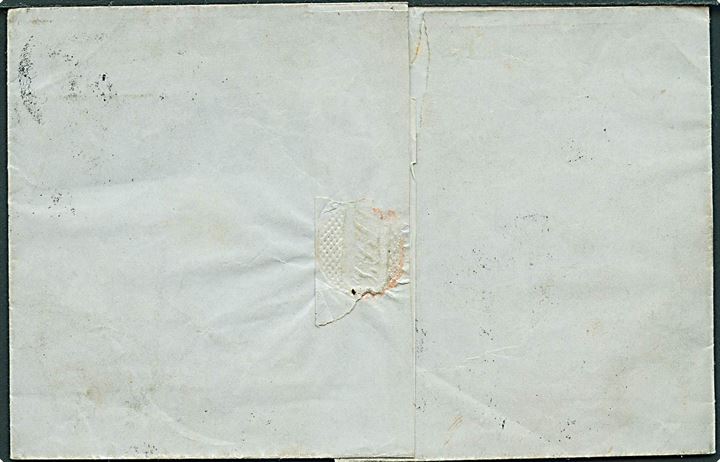 4 sk. 1854 udg. på brev annulleret med svagt oprørs-stempel “19” og sidestemplet Kieler Bahnhof d. 24.3. 1857 til Eutin. Uldne stempler. 