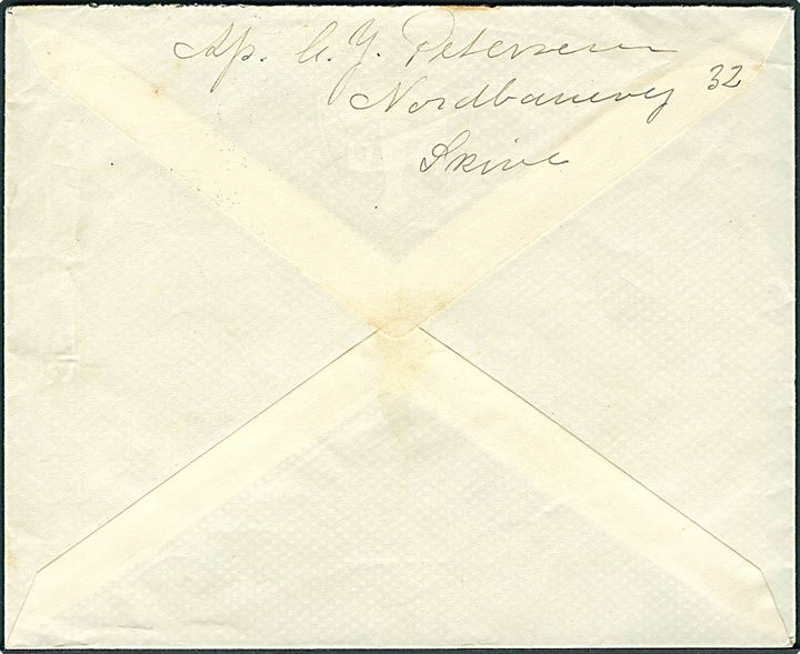 20 øre Karavel på brev annulleret med bureaustempel Langaa - Struer T.376 d. 2.9.1941 og sidestemplet med posthornstempel SKIVE NORD (SKIVE) til Grenaa. Anvendt ca. 1 måned senere end registreret i Skilling.