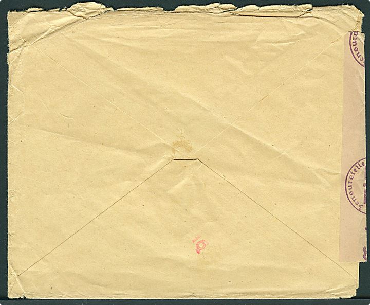 40 øre firmafranko frankeret brev fra København d. 28.3.1945 til Siegen, Tyskland. Åbnet af tysk censur i Hamburg og returneret med stempel: Zurück z. Zt. nicht zustellbar. Byen Siegen i Westphalen blev erobret af amerikanske tropper i dagene 1.-4. april 1945. 