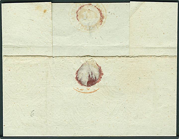 Tjenestebrev mærket K.T. med rødt seglstempel General Post Direction til Amtmand Fønss, Ridder af Dannebrog i Randers. Peter Fønns blev slået til ridder i 1809 og suspenderet som amtmand i 1811, hvorved brevet kan dateres til perioden 1809-11. Tidlig anvendelse.